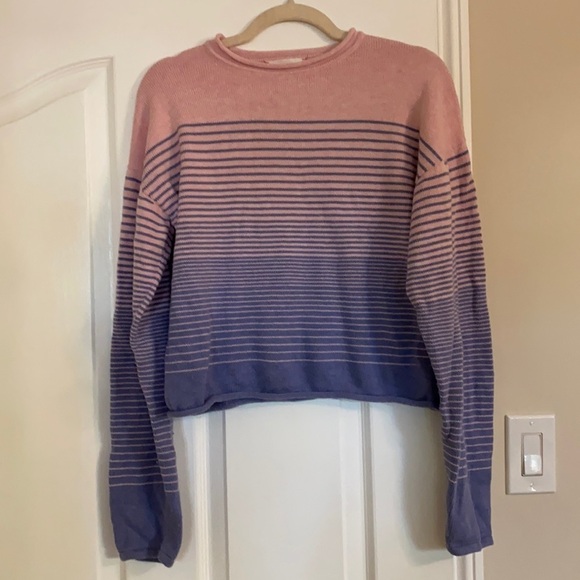 XIRENA / pink purple ombré gradient striped crop roll neck knit sweater small S - Picture 3 of 7